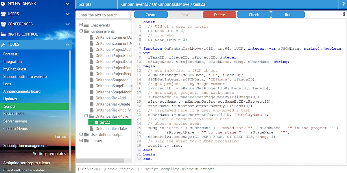 MyChat Server: Script engine